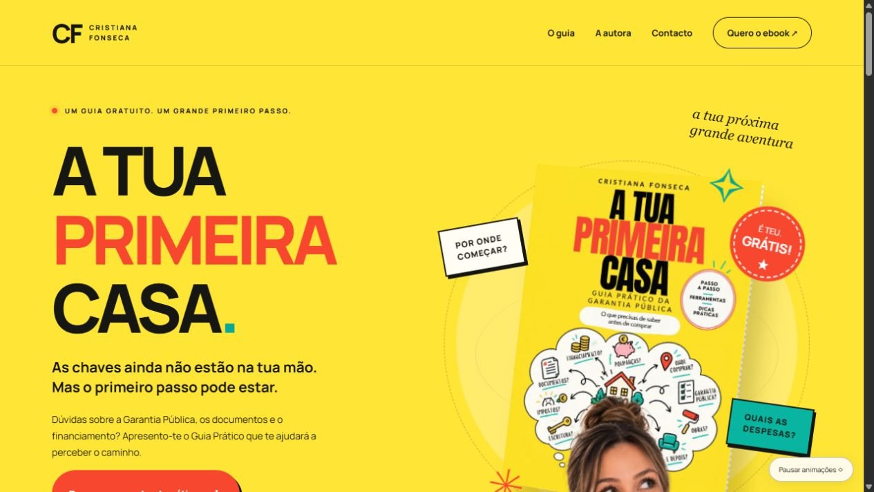 Website A Tua Primeira Casa: apresentação do guia gratuito de Cristiana Fonseca e acesso ao ebook